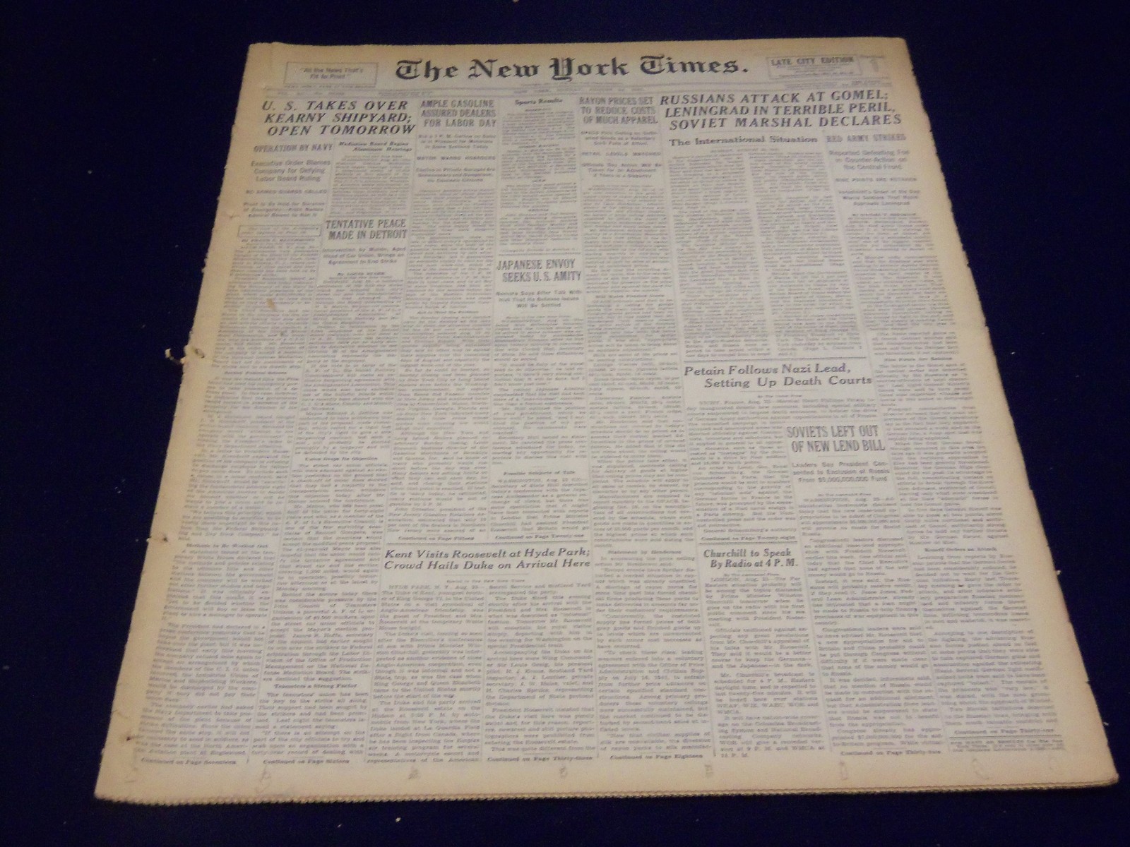 1941 AUG 24 NEW YORK TIMES - U. S. TAKES OVER KEARNY SHIPYARD - NT 1429