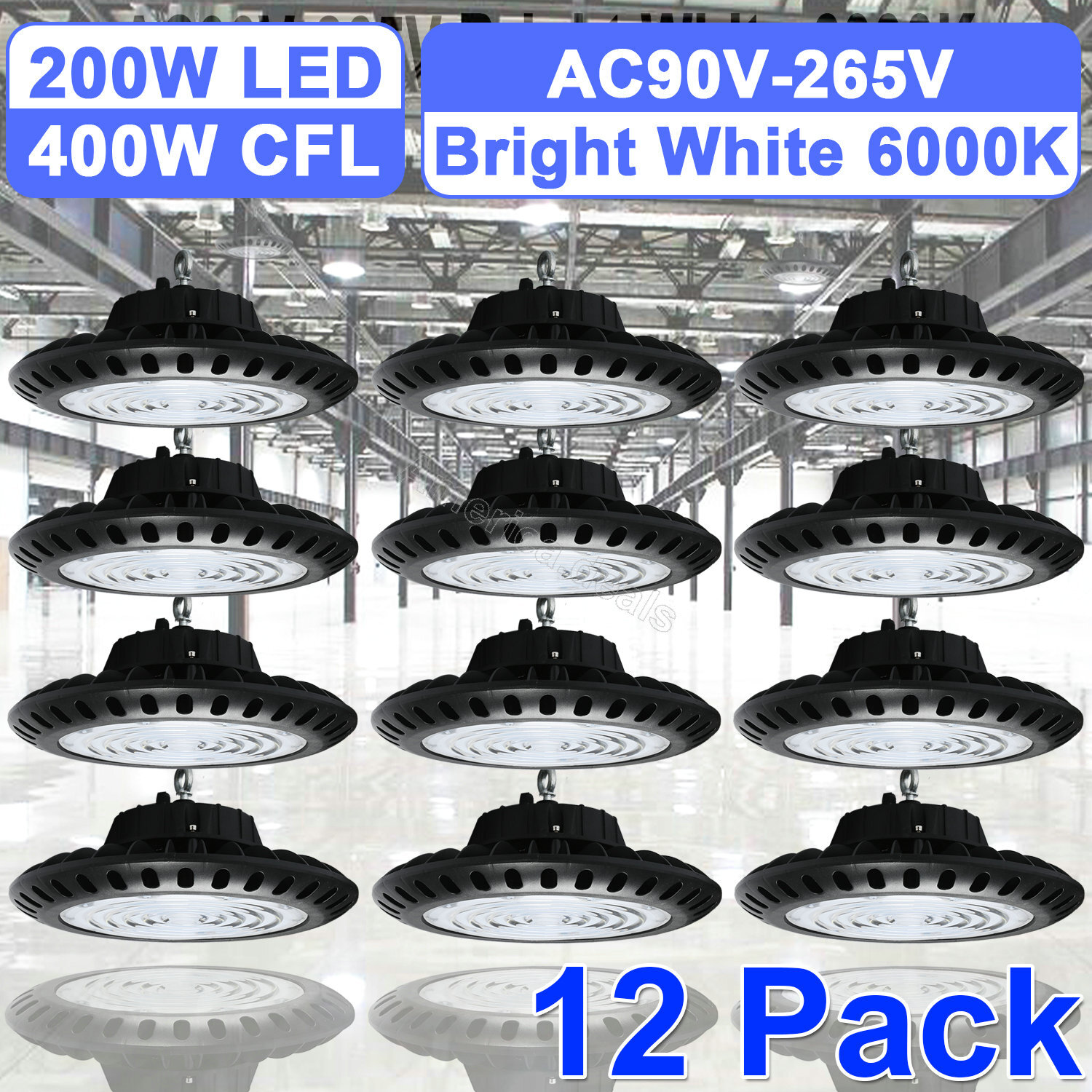 12 Pack 200W UFO Fixture High Bay LED for Supermarket Mall Garage Replace 400W