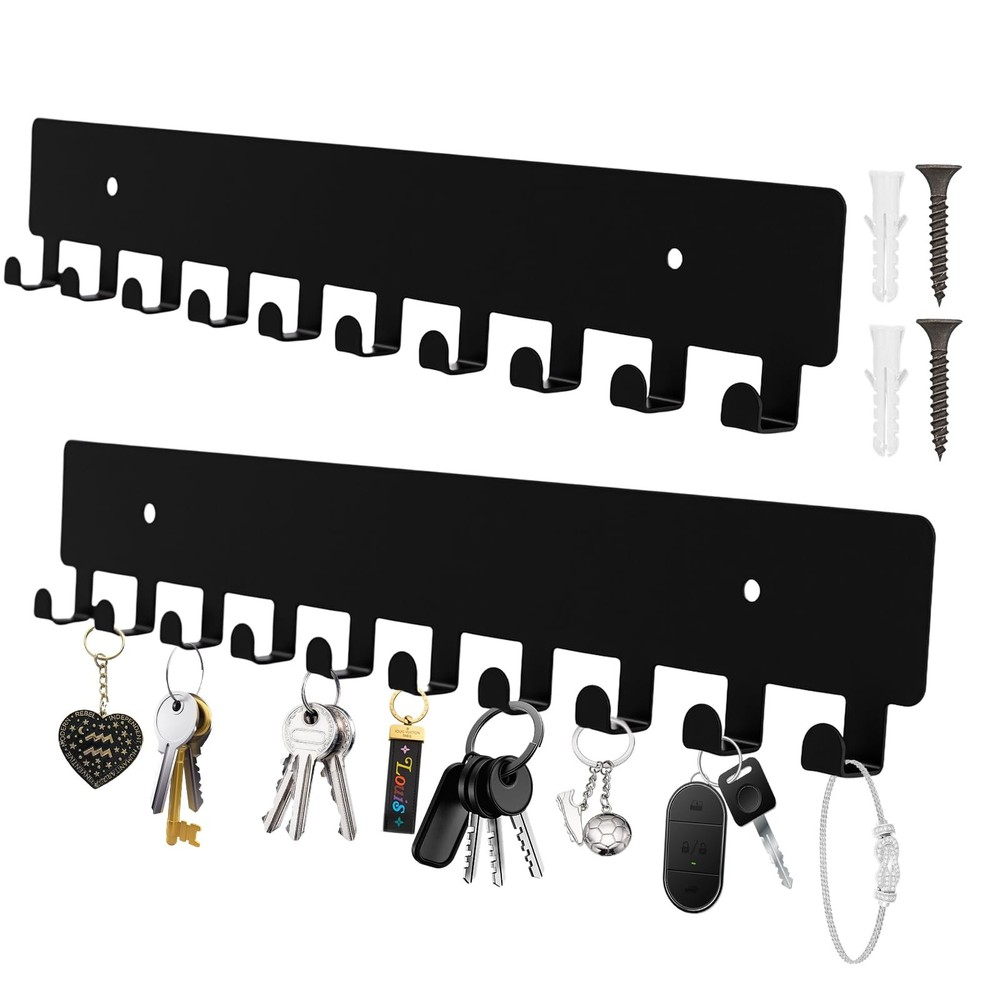 2 Pack Key Holder Wall Mount with 10 Hooks & Includes Screws, Car Key Holder ...
