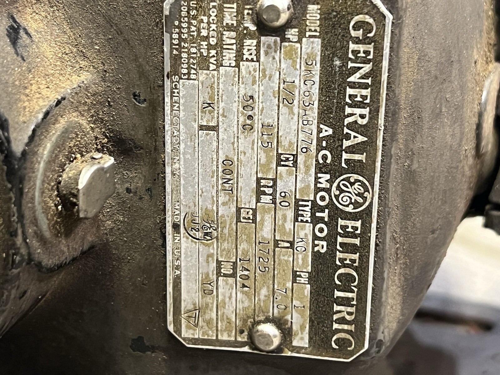 Metal Lathe General Electric 1/2 Hp 1725 RPM Motor & Reversing Drum Switch (WA)