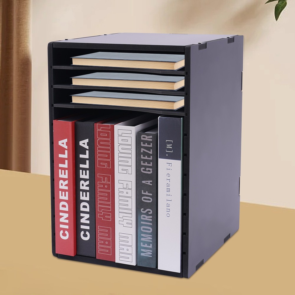 Vertical Desktop Sorter, 11 Compartments, Durable Black Organizer for Letters