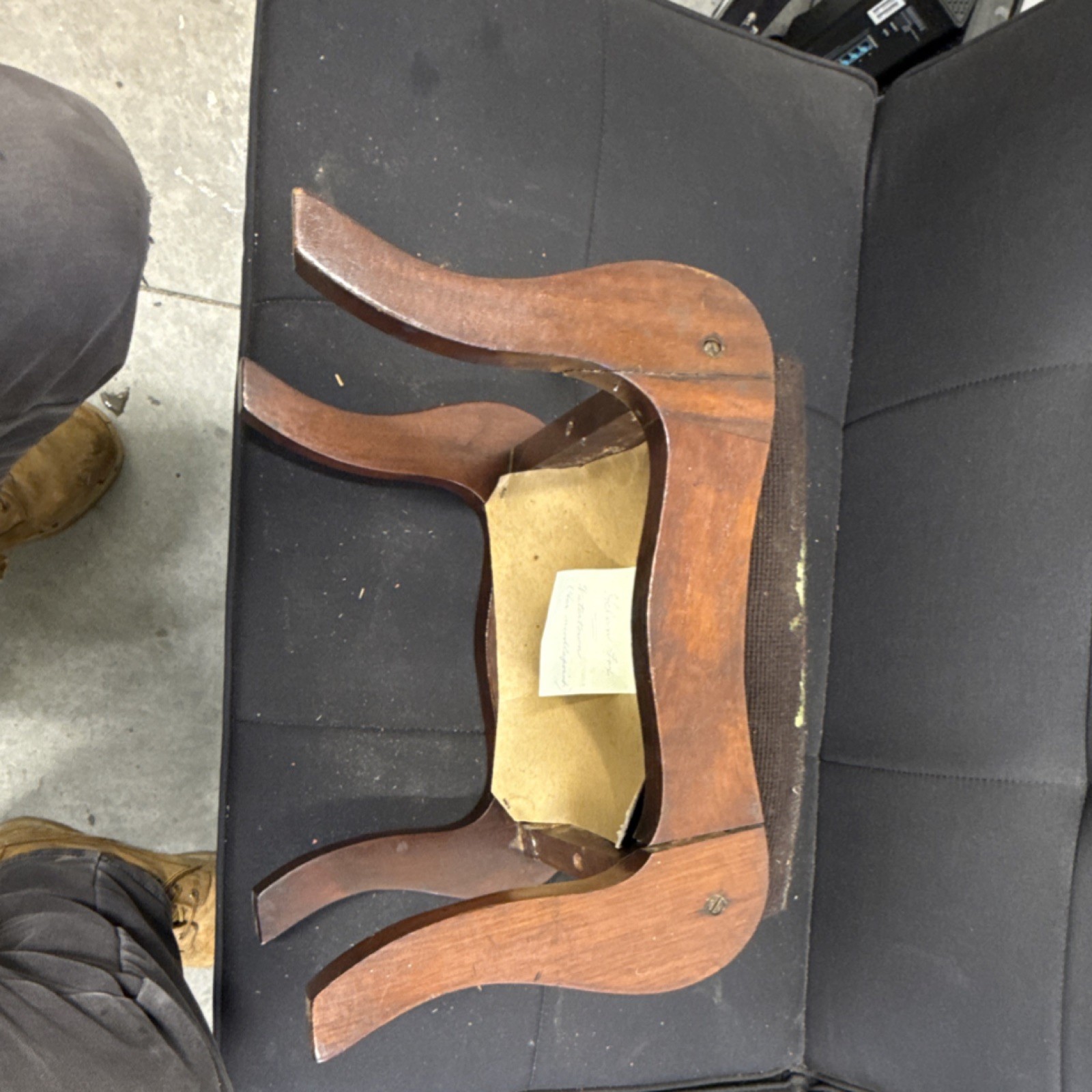 Antique Wooden Footstool Floral Needlepoint Rectangular Brown Red Green