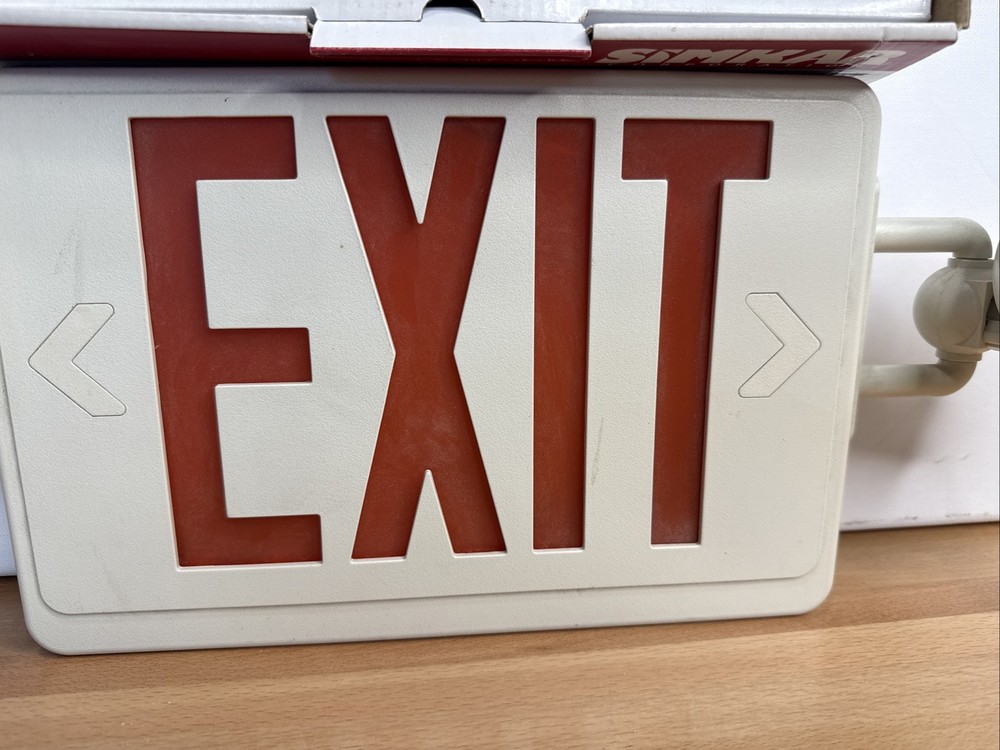 Simkar Slimline LED Exit Sign Combo Red Light Emergency Dual Voltage White