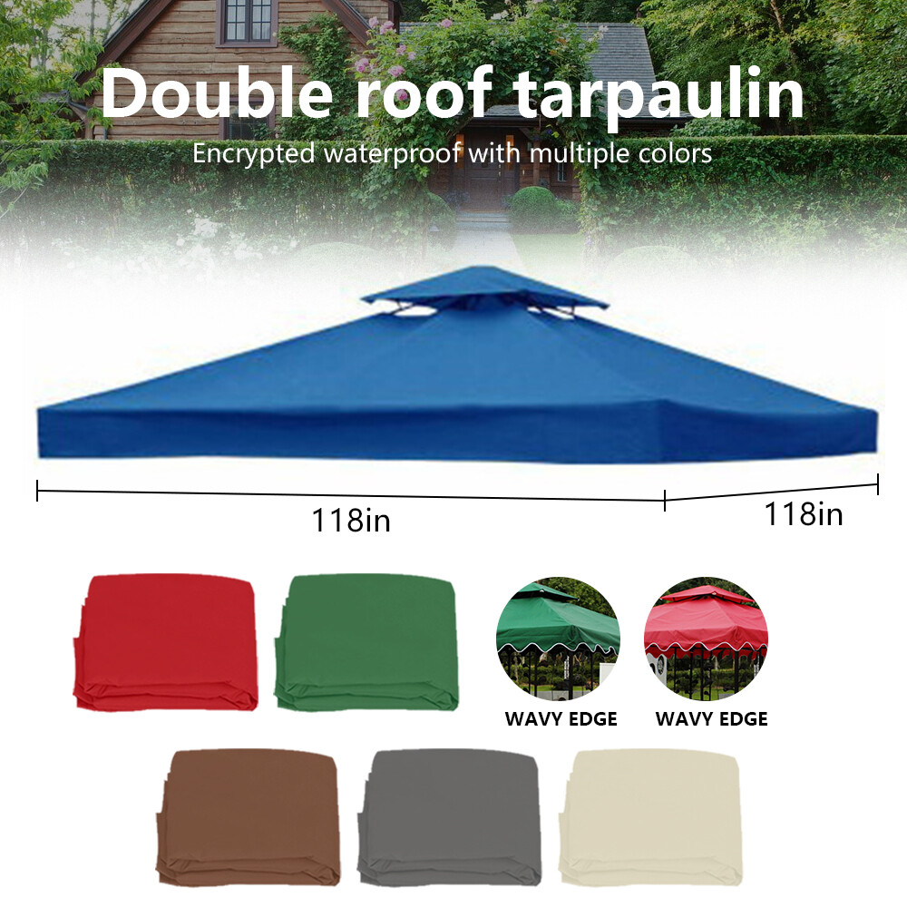 10'x10' Waterproof Gazebo Top Replacement Canopy 1 2Tier UV Sunshade Patio Cover