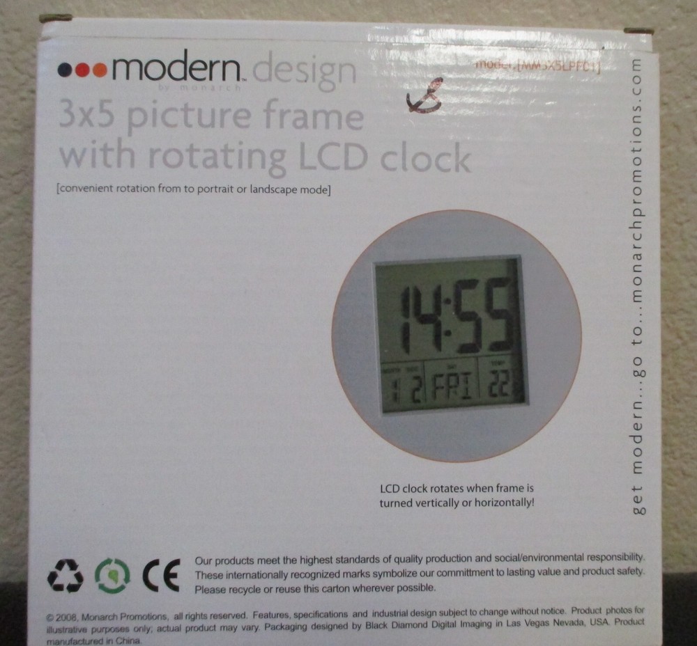 Modern Design 3x5 Picture Frame With Rotating LCD Clock