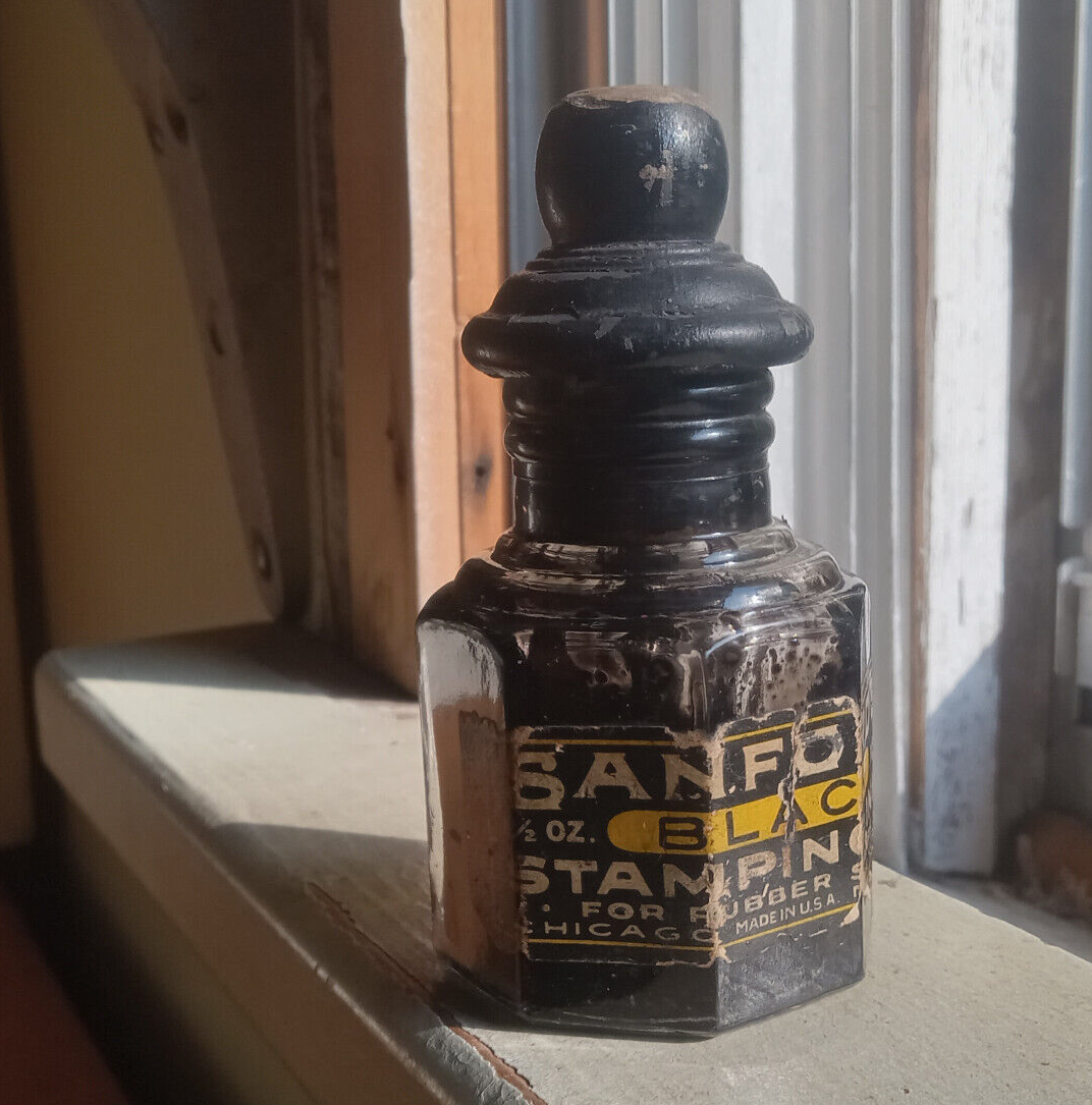 SANFORD'S CHICAGO NY EMB WITH LABEL SANFORD'S BLACK STAMPING INK 8 SIDED BOTTLE