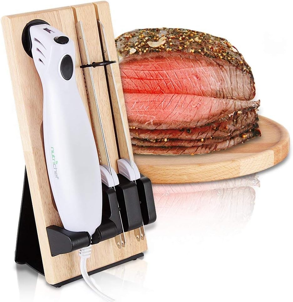Versatile Electric Kitchen Knife - Includes Wooden Stand for Elegant Storage