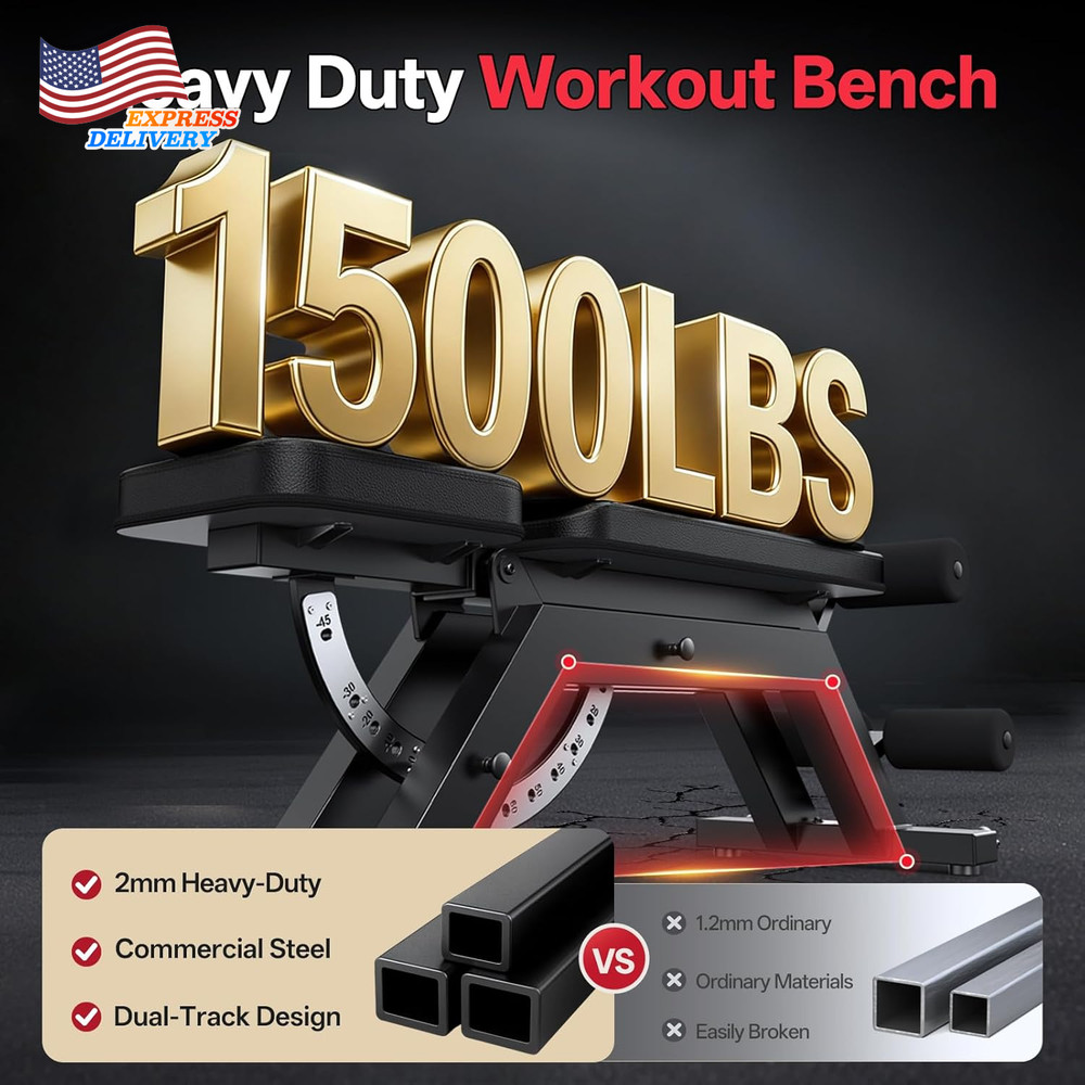 Adjustable Sit-Up Weight Bench 1500 Lb Capacity Decline Ab Workout Bench