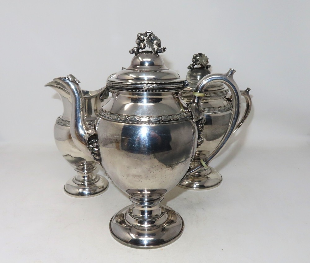 Beautiful Grape & Leaf Reed & Barton Silver Plated 3 piece Tea Set marked 1950