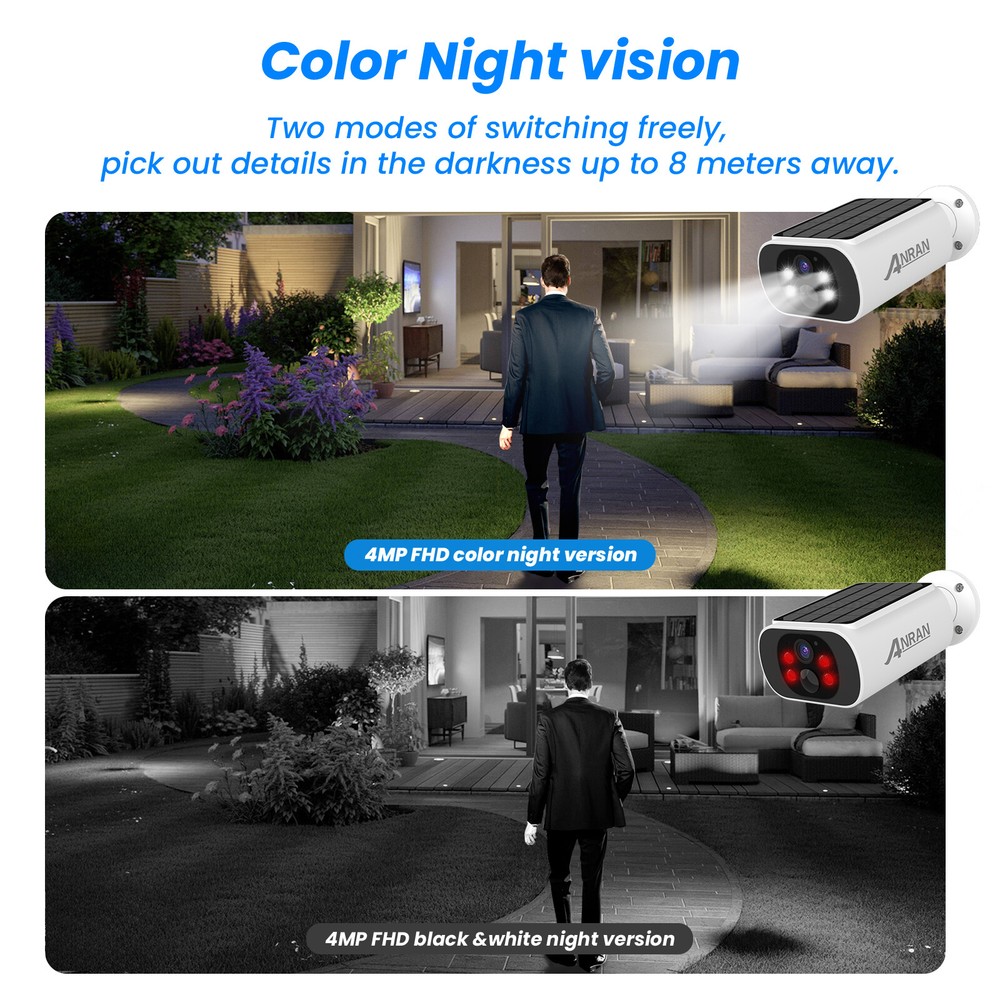 ANRAN 4MP CCTV Solar Security Camera System Wireless Battery Night Vision