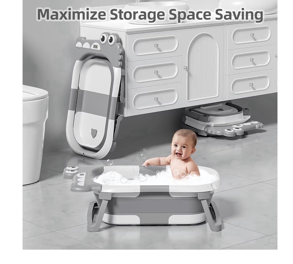 Collapsible Baby Bath Tub with Soft Cushion& Real-Time Thermometer,0-36 Months