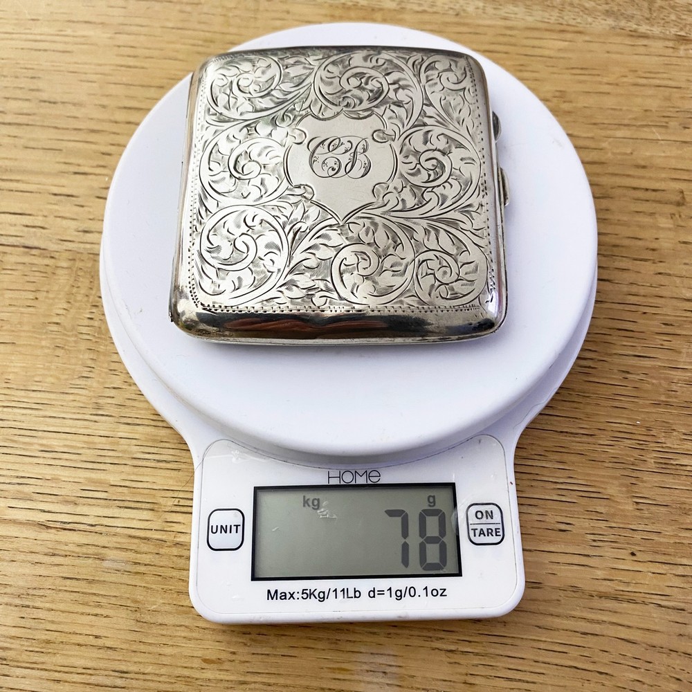 Antique Hallmark Birmingham Silver Engraved Cigarette Case 1925 78g