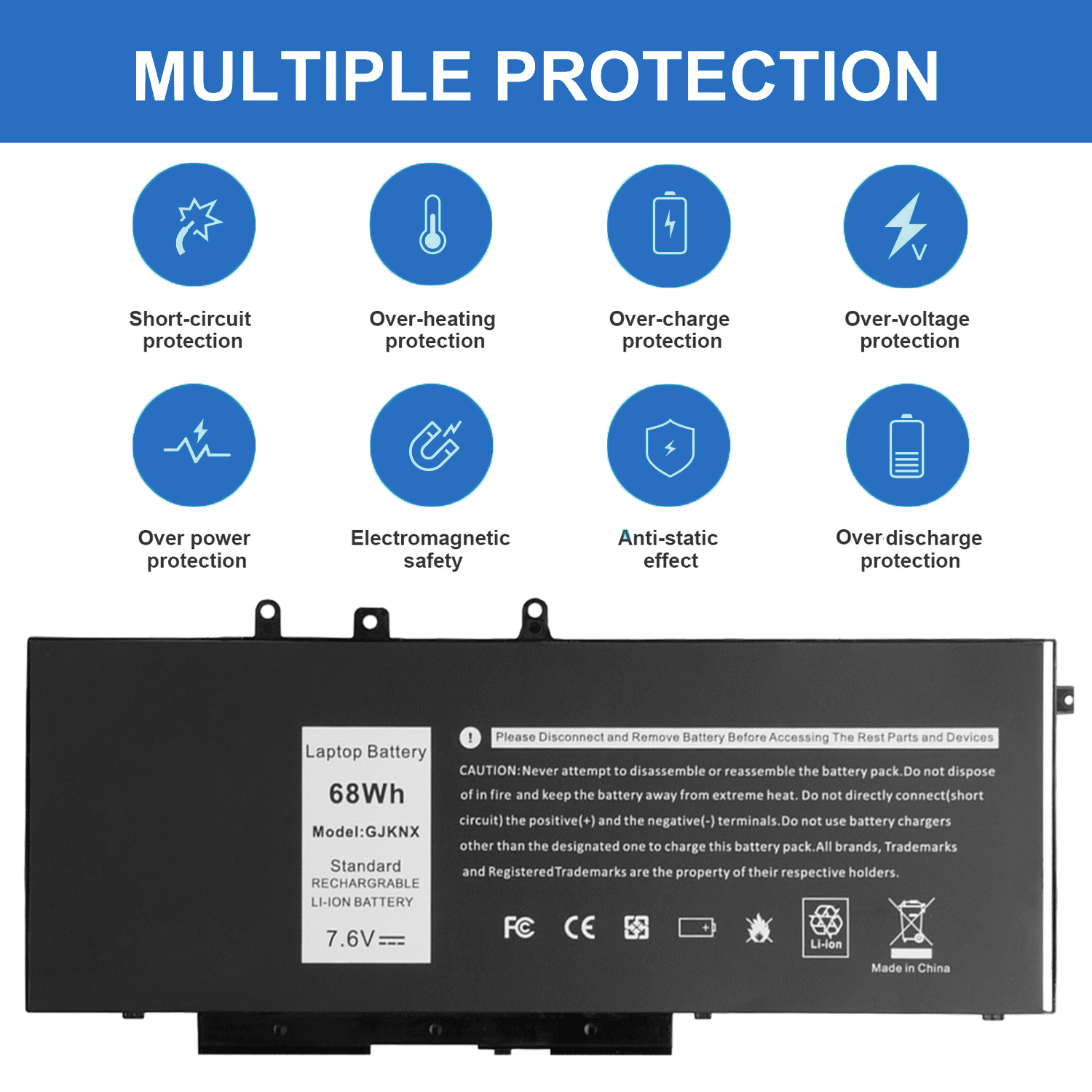 GJKNX Battery for Dell Latitude 5480 5580 5280 5490 5491 5580 5590 / Charger