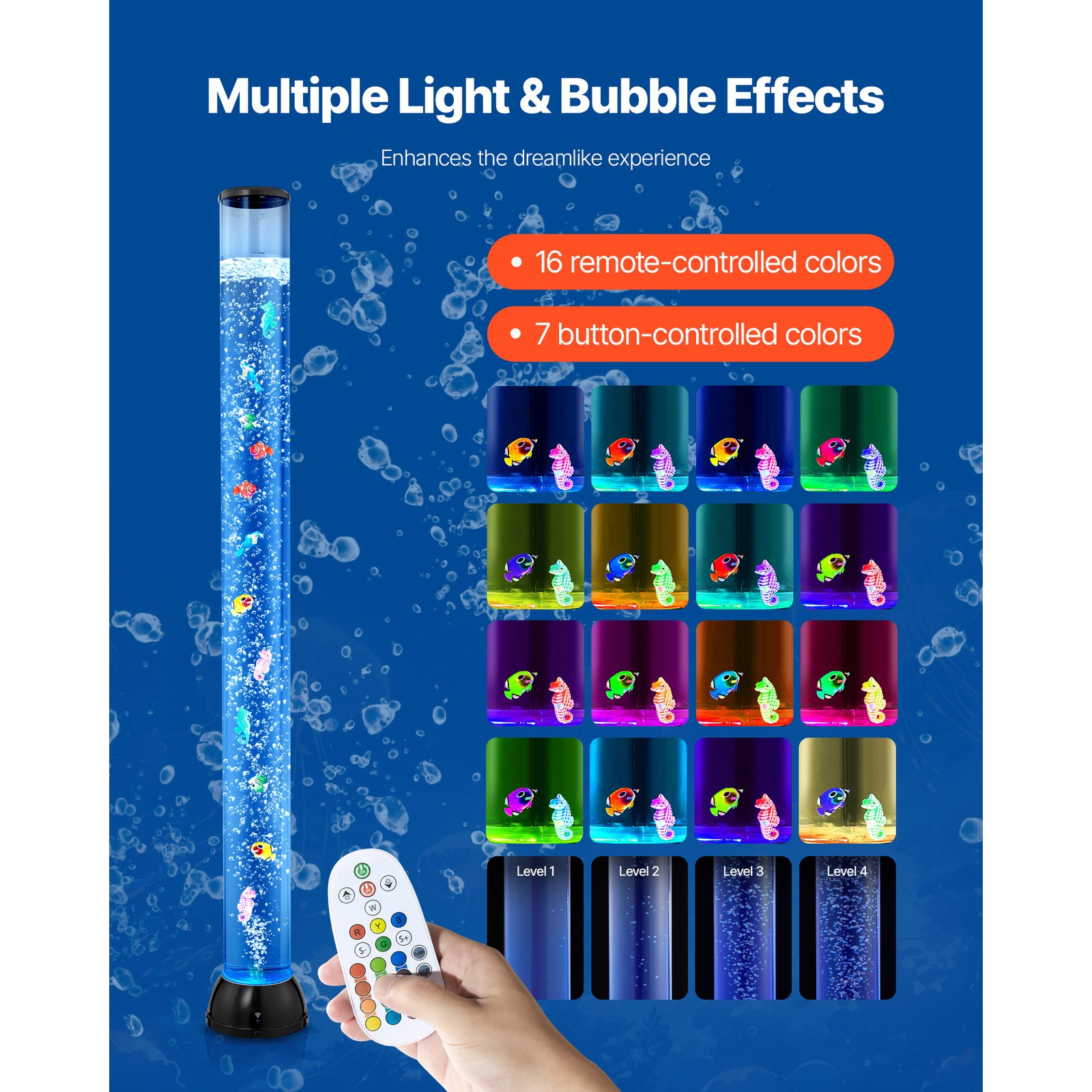 Bubble Tube Lamp 16 Color 4 ft Sensory Aquarium Lamp for Relief Calming