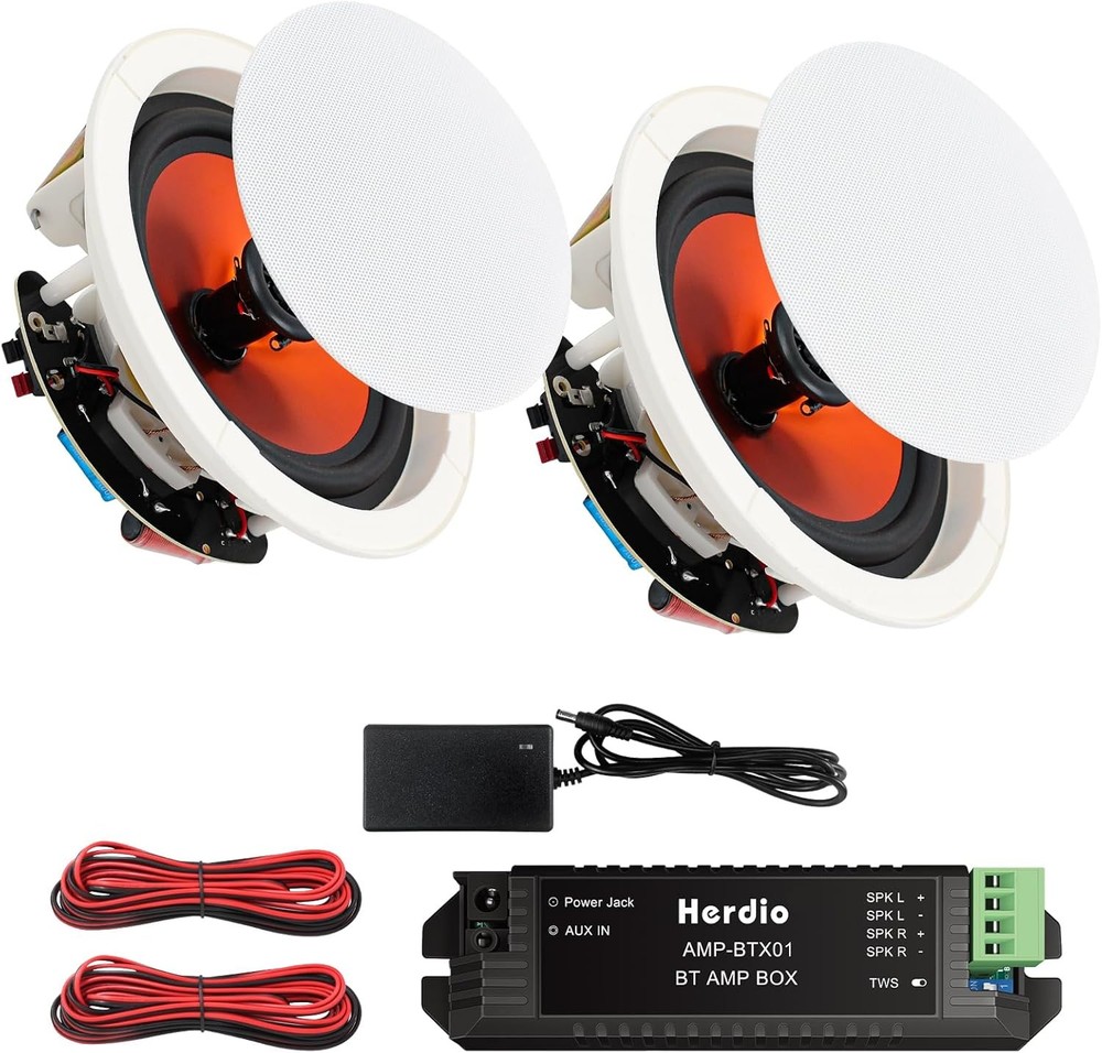 Herdio 8’’ Bluetooth Ceiling / Wall Speakers 2-Way Flush Mount Pair (200W Each)
