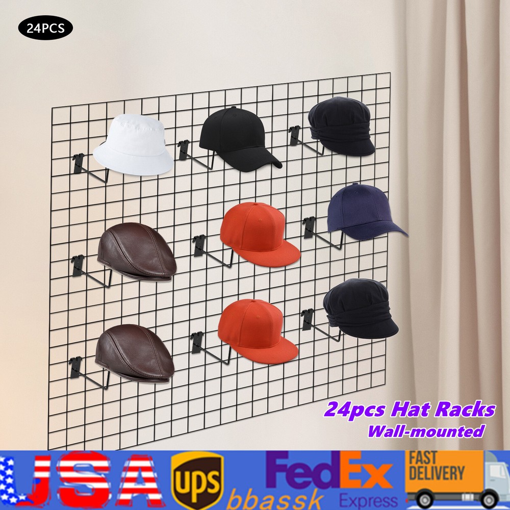 24pcs Hat Racks, Hat Hanger Gridwall Hooks, Slat Panels Cap Rack Retails Display