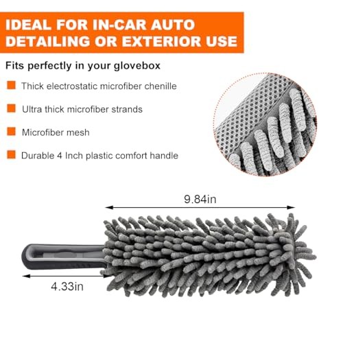 Car Duster Interior - Lint-Free Microfiber Cleaning With Comfortable Handle,