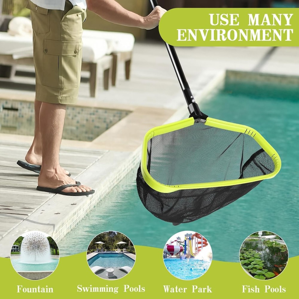 Deep Bag Pool Skimmer Net - Reinforced Frame Fine Mesh Leaf Rake for Pools & ...