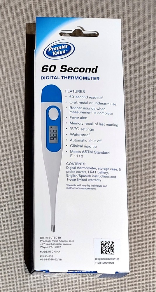 Premier Value 60 Second Digital Thermometer - Waterproof - Auto Shut Off - New