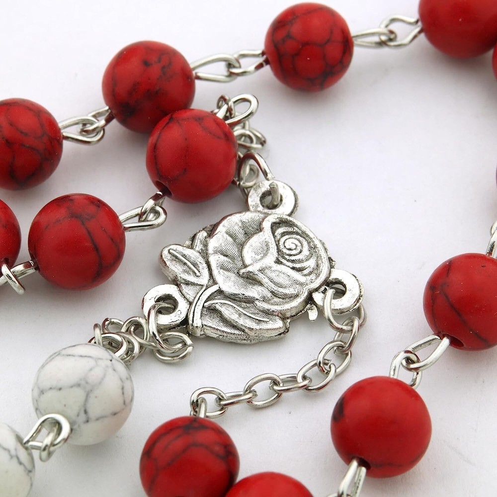Silver Tone and Red Bead St Philomena Intention Chaplet Prayer Card Set 9 In