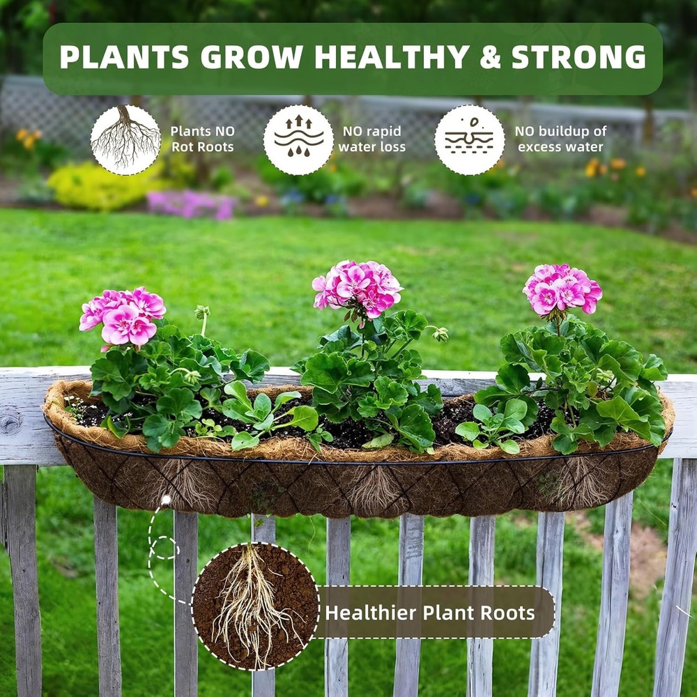 30 inch Coco Liners Trough 3 Pack Window Boxes Planters Coconut Husk Railing