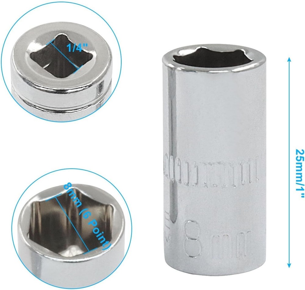4Pcs Shallow & Deep Socket 8mm Socket 1/4 Inch Drive Metric 6 Point