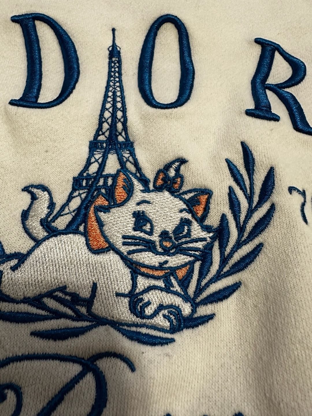 Disney Aristocats Marie J'Adore Paris 1970 Cropped Embroidered Sweatshirt