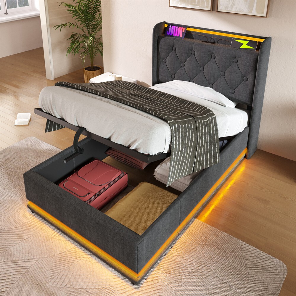 Twin/Full/Queen/King Size Upholstered Platform Bed with Hydraulic Storage System