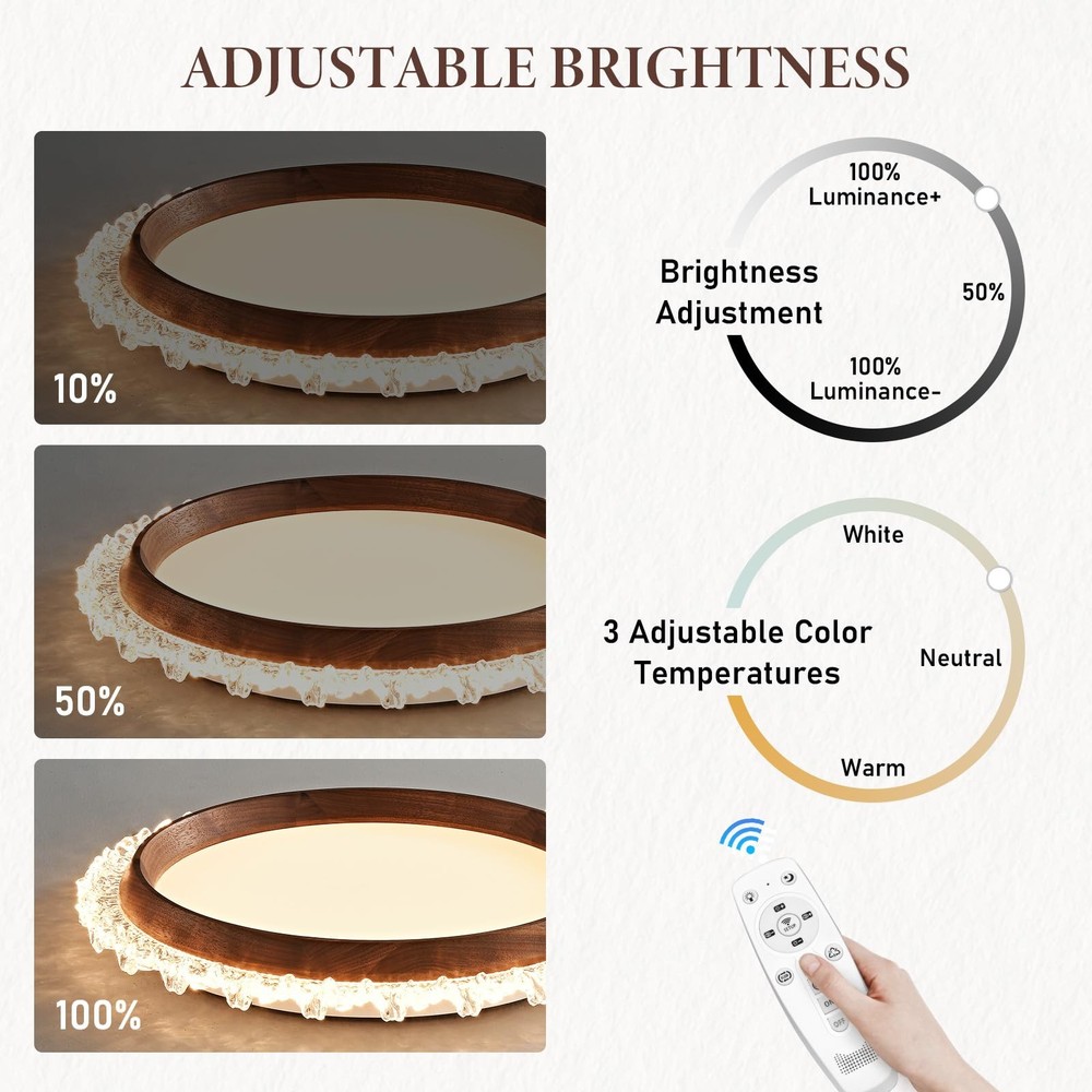 Modern LED Ceiling Light,Dimmable Wood Flush Mount Ceiling Light Fixture,3000...