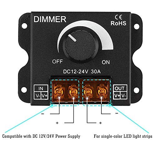 LED Light Strip Dimmer PWM Controller 12V-24V 30A Brightness Adjust Switch