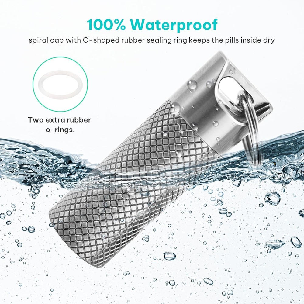 100% Waterproof Titanium Pill Box Keychain - TSA Approved, Strong Silver-mini