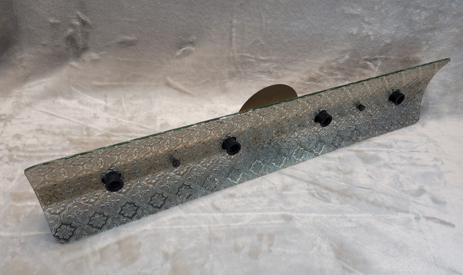 Vtg Bathroom Vanity U Bar 4-Light Fixture Glass Gold Overlay Quatrefoil Curved