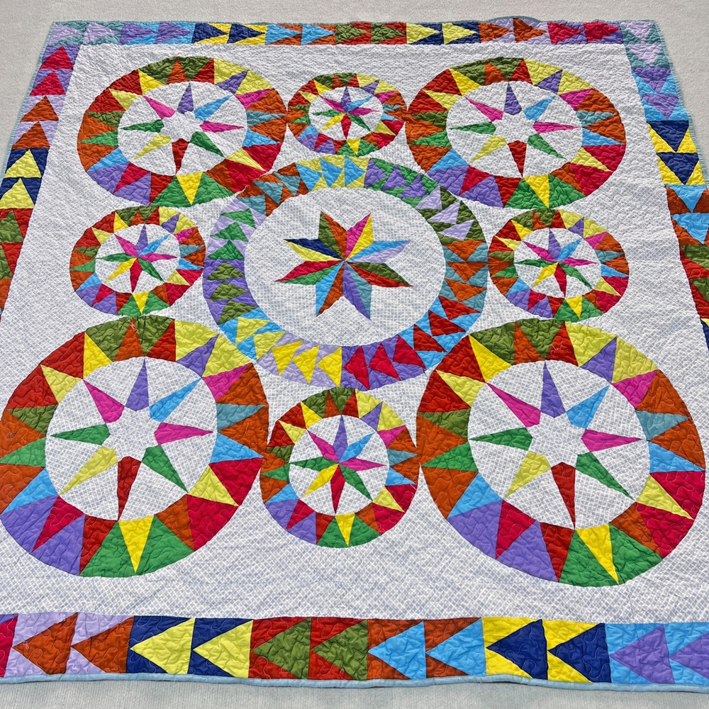 Handmade Over the Rainbow Patchwork Queen Size Cotton Finished QUILT