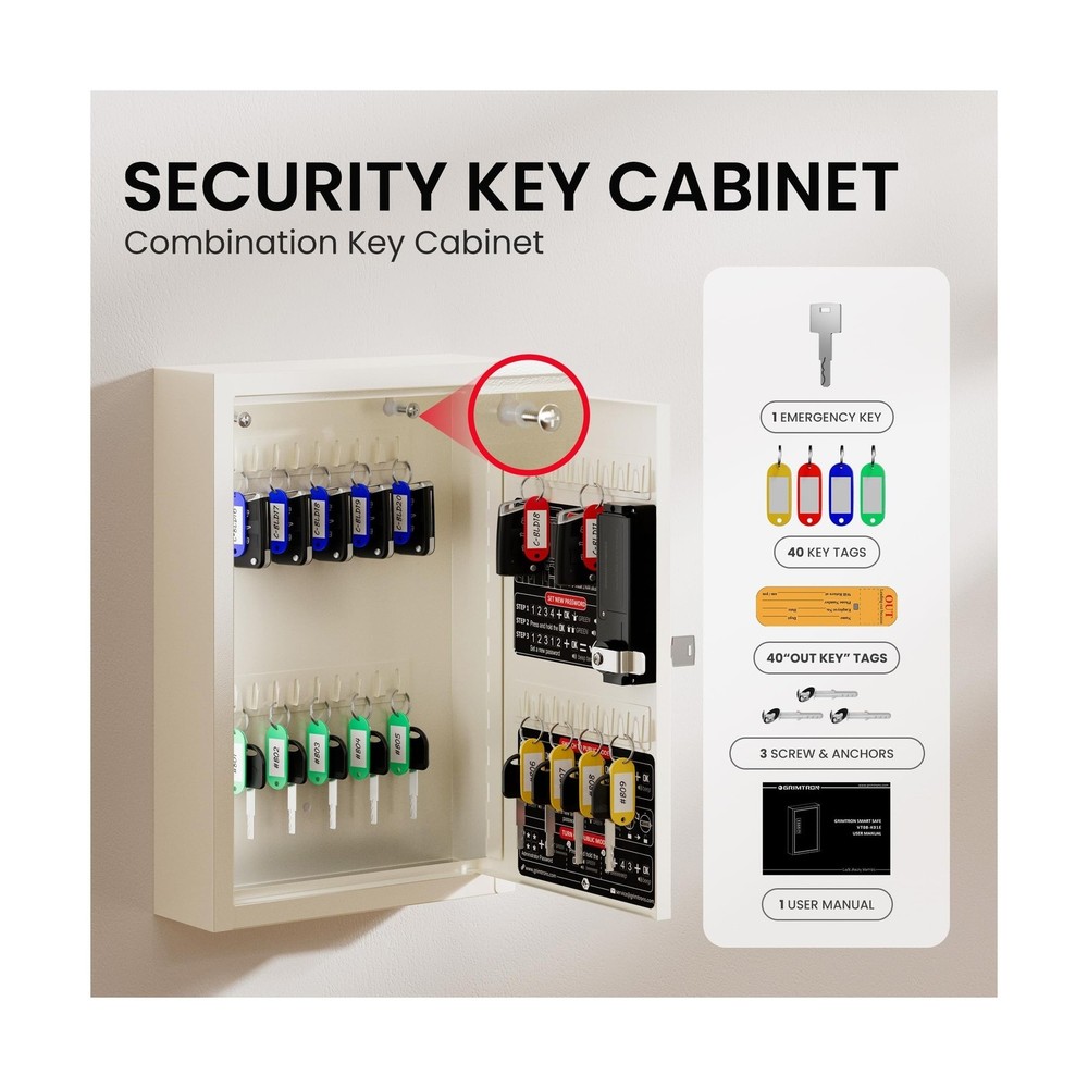Grimtron 40 Keys Electronic Key Lock Box for Keys with Code, Private/Public/P...