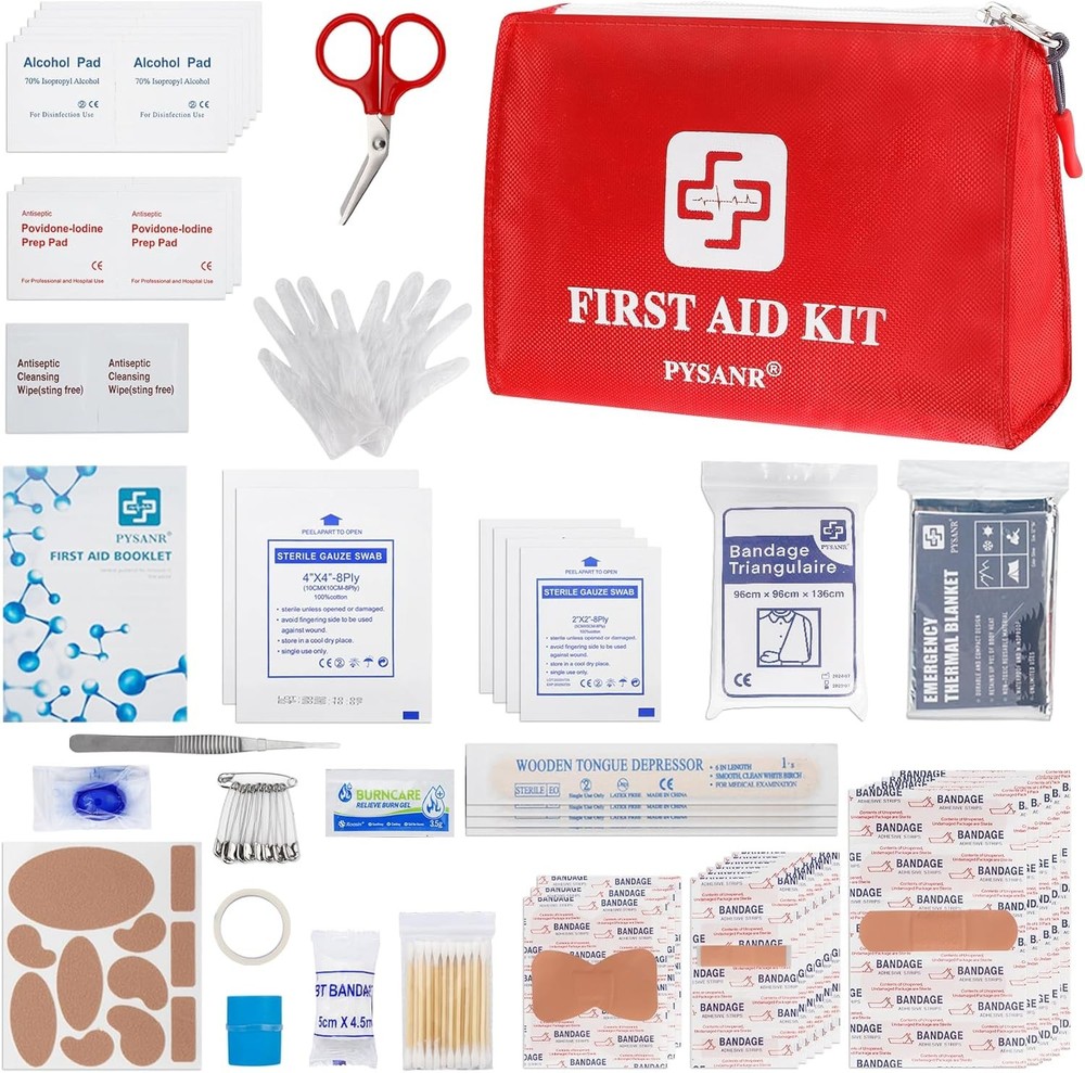 Small First Aid Kit, 150 Piece with Foil Blanket & Scissors, Mini First Aid Bag
