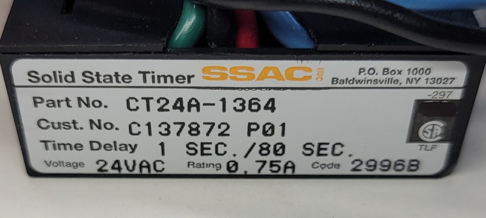 SSAC CT24A-1364 Solid State Timer 1 Sec / 80 Sec 24VAC 0.75A New Old Stock