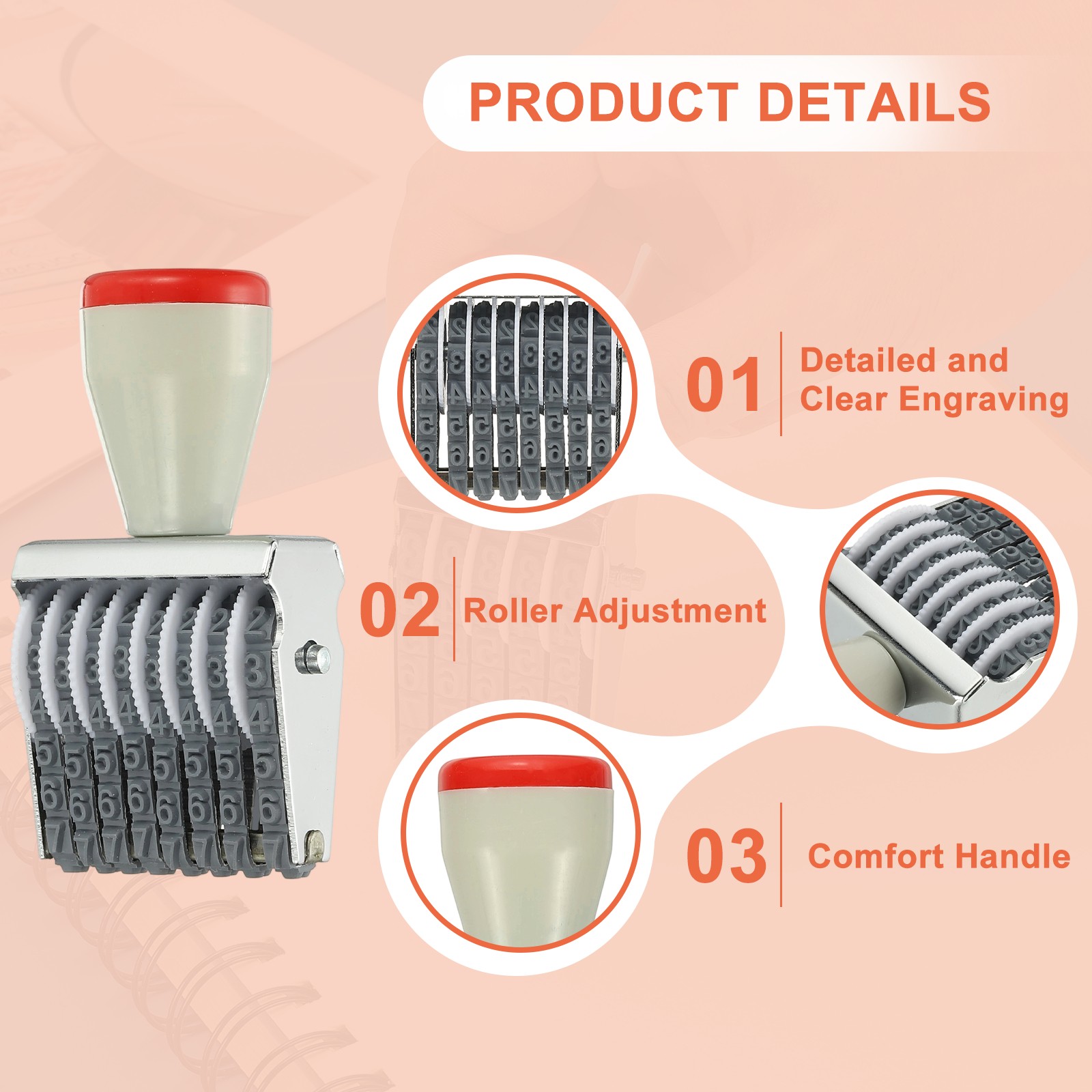 8 Digit Number Roller Stamp, Adjustable Rubber Stamp Symbol Office Date