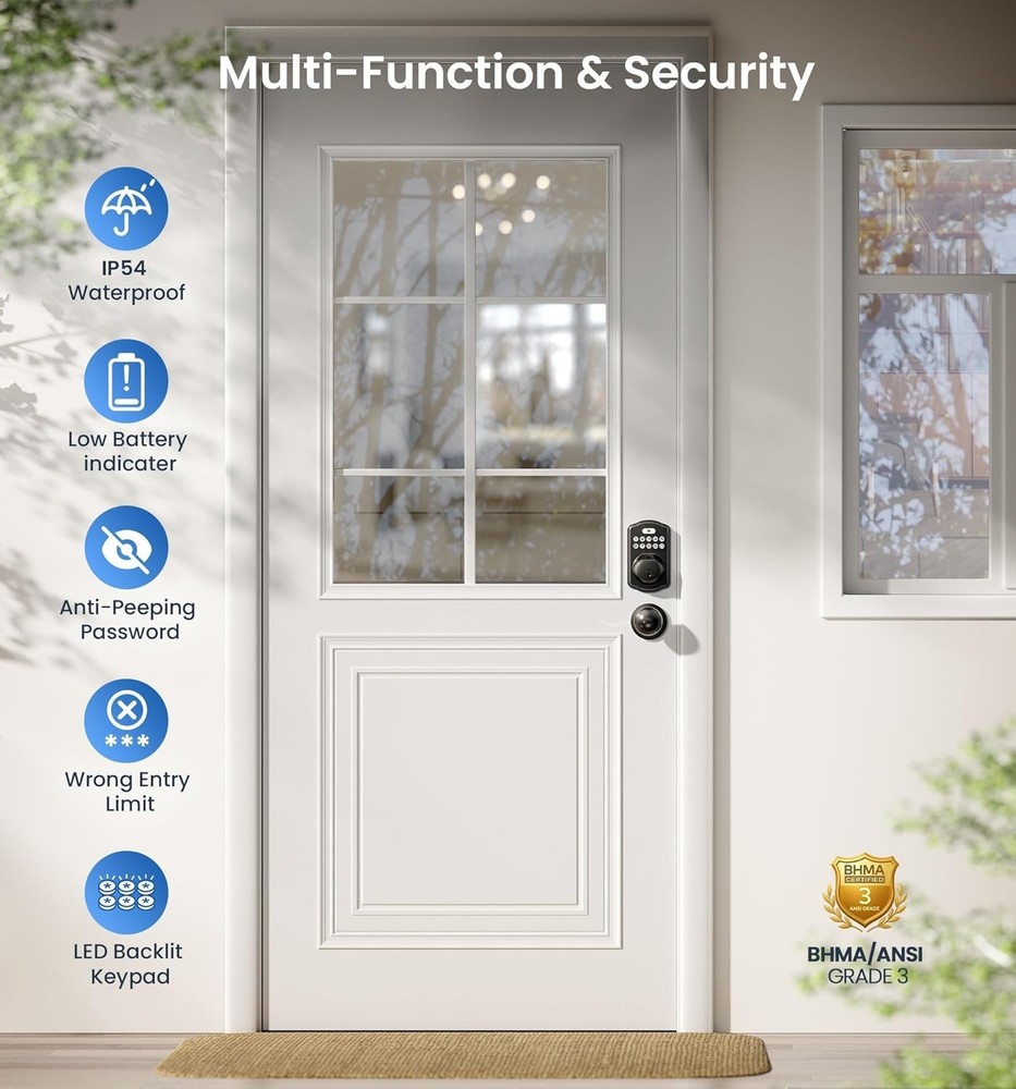 Fingerprint Door Lock with 2 Knobs - Keyless Entry Door Lock with Handle, Ele...