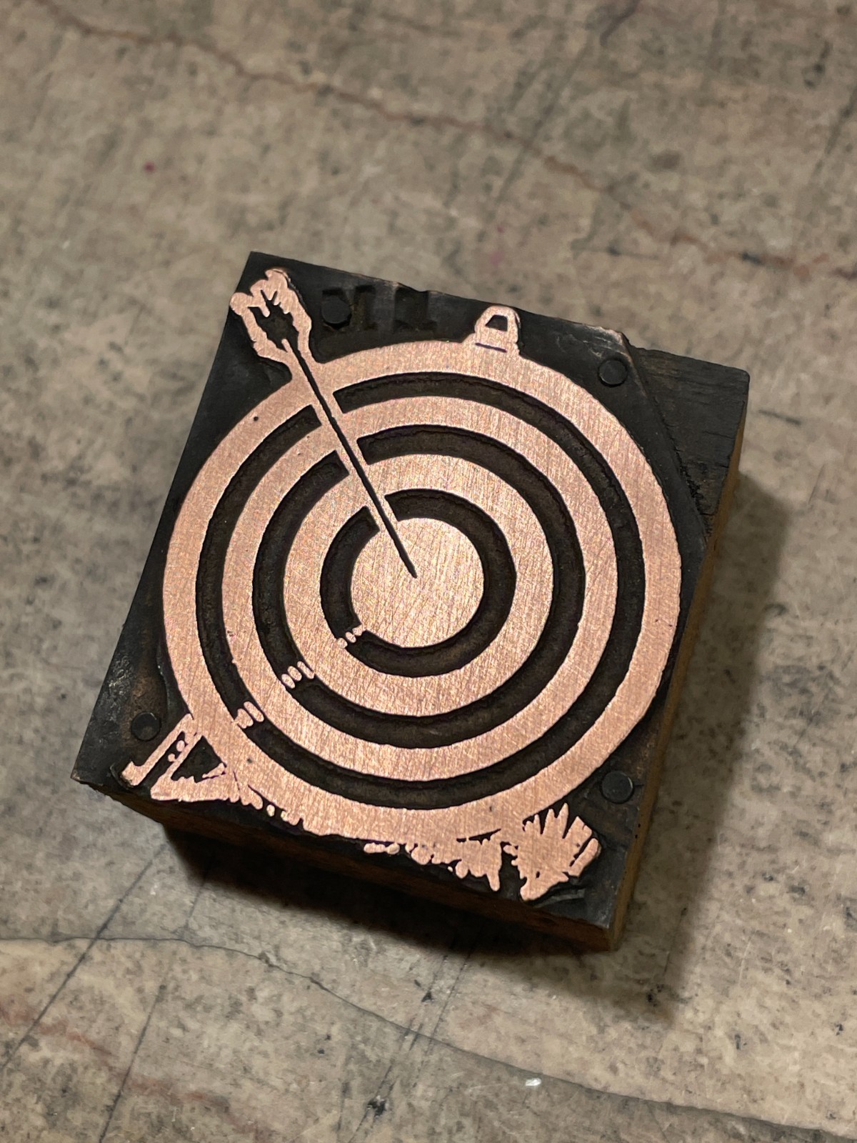 Printing Letterpress Printers Block Copper Archery Bullseye / Arrow (1549)