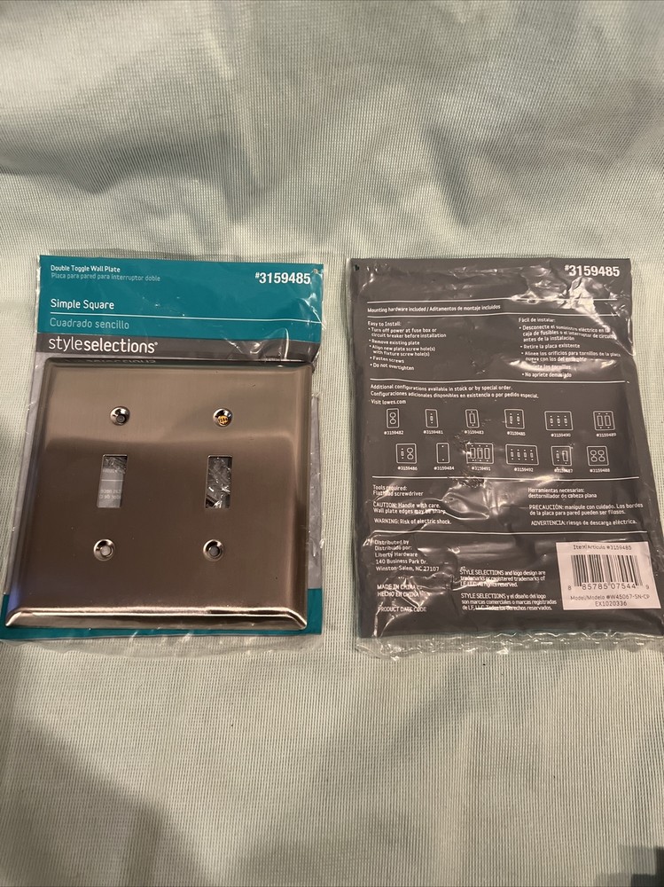 (2)Style Selections 3159485 Satin Nickel Simple Square Double Switch Wall Plate