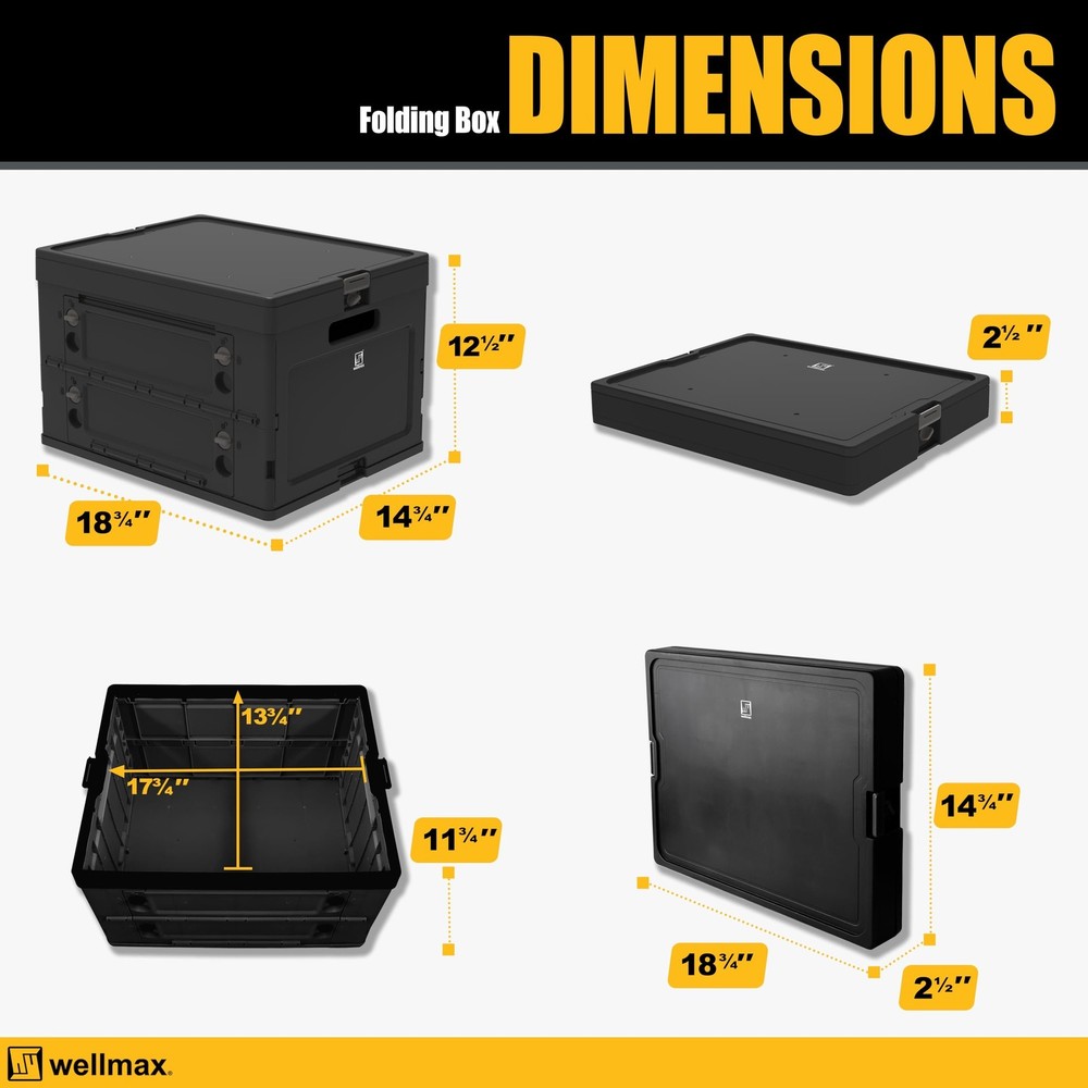 Wellmax Collapsible Crate with Lid - 44lbs Stackable Foldable Crate for...