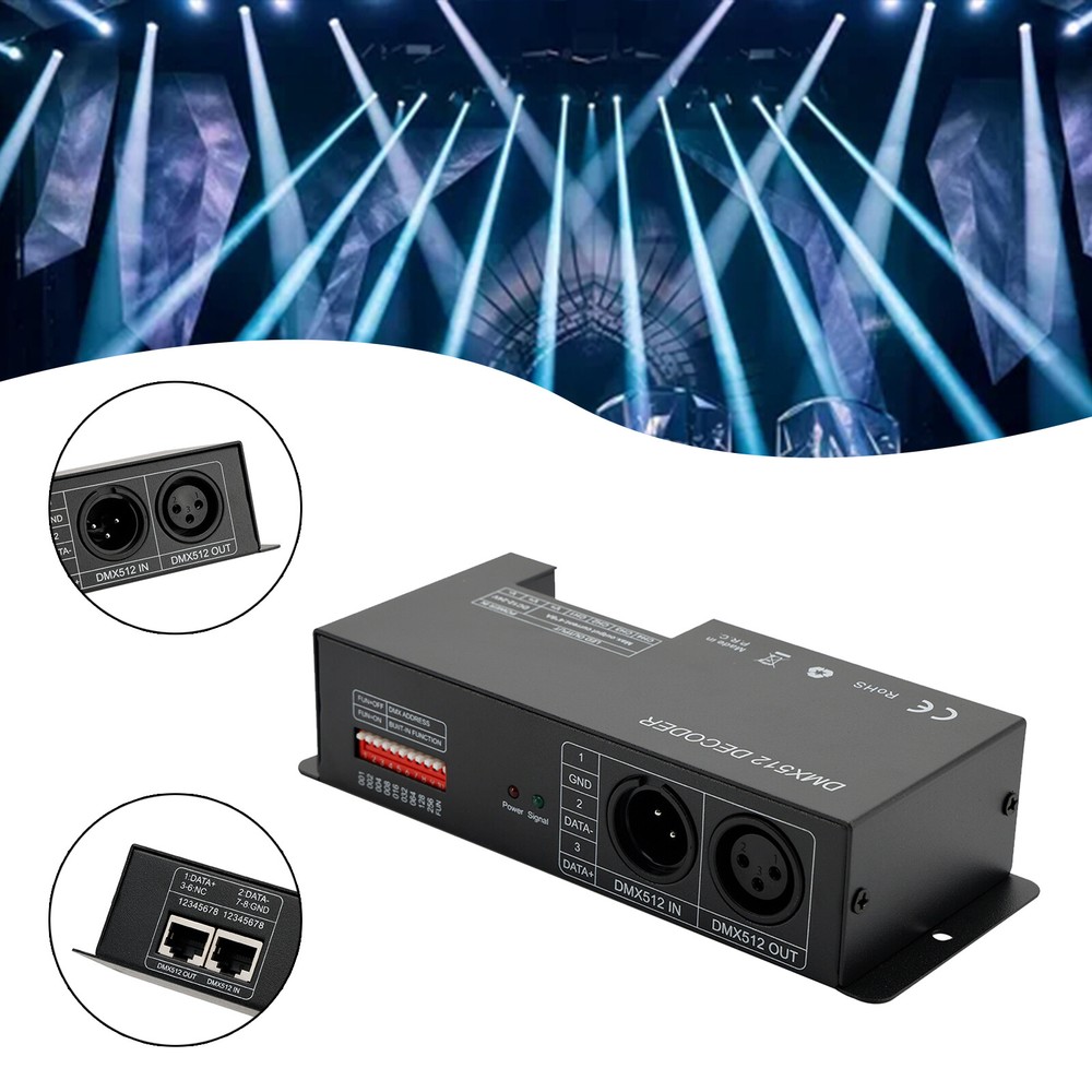4 Channel DMX 512 Decoder RGBW PWM Dimmer Driver LED Strip Light Controller US