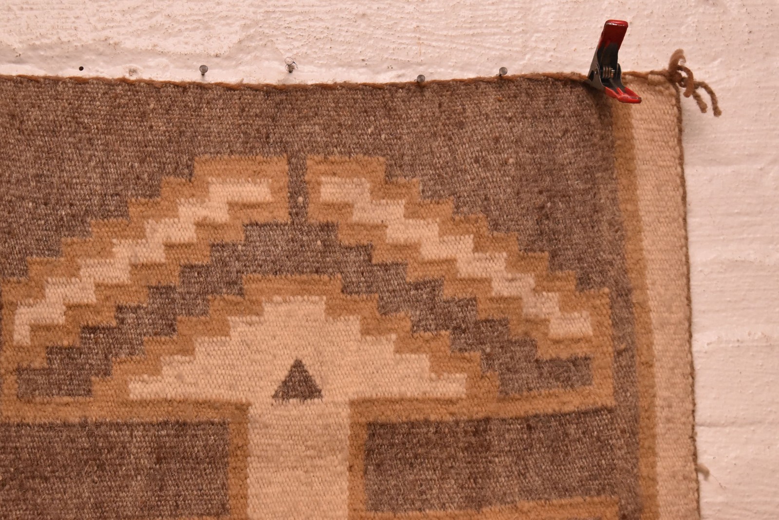 Antique Navajo Rug Native American Indian Geometric Weaving 43x23 Textile VTG