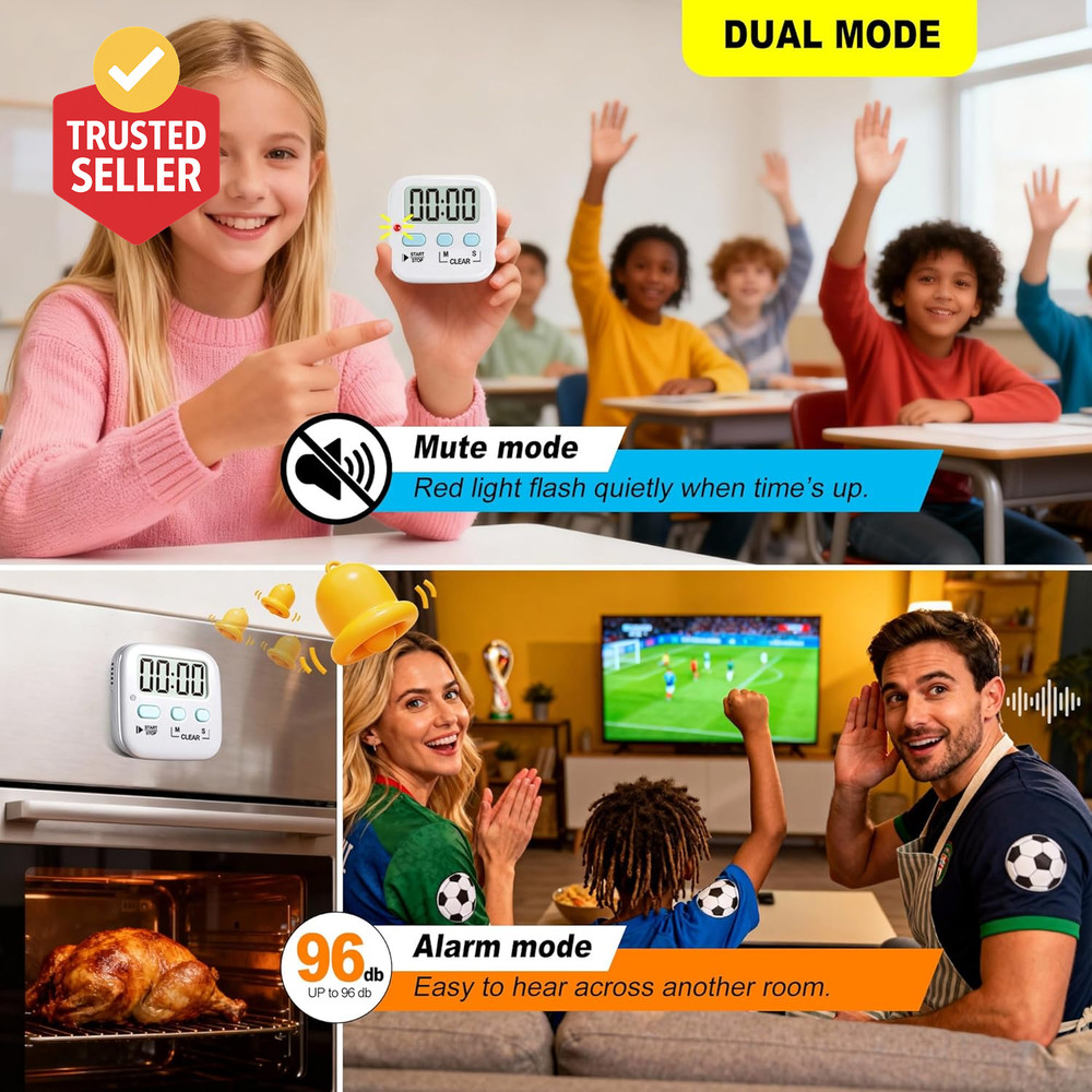 2 Pack Digital Timer for Kids, Magnetic Countdown Kitchen Timers for Cooking, Eg