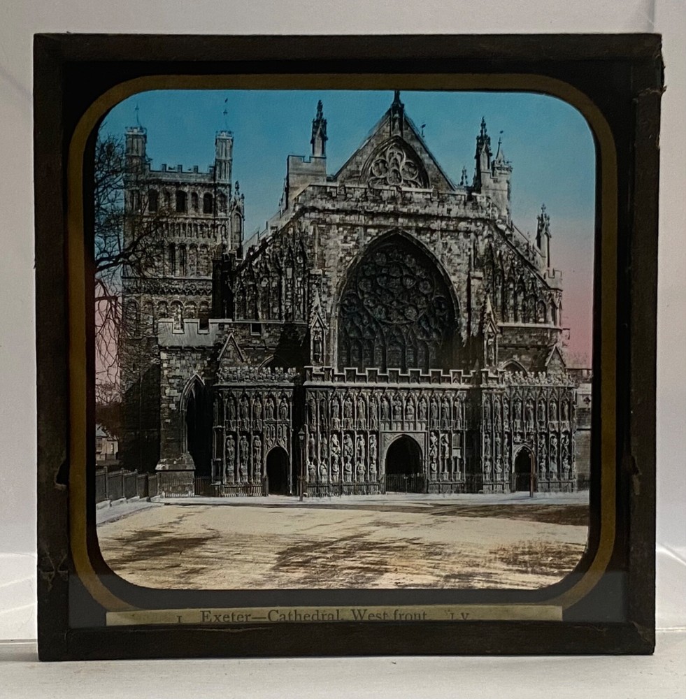 Antique Magic Lantern Slide - 1. Exeter Cathedral West Front J. V.
