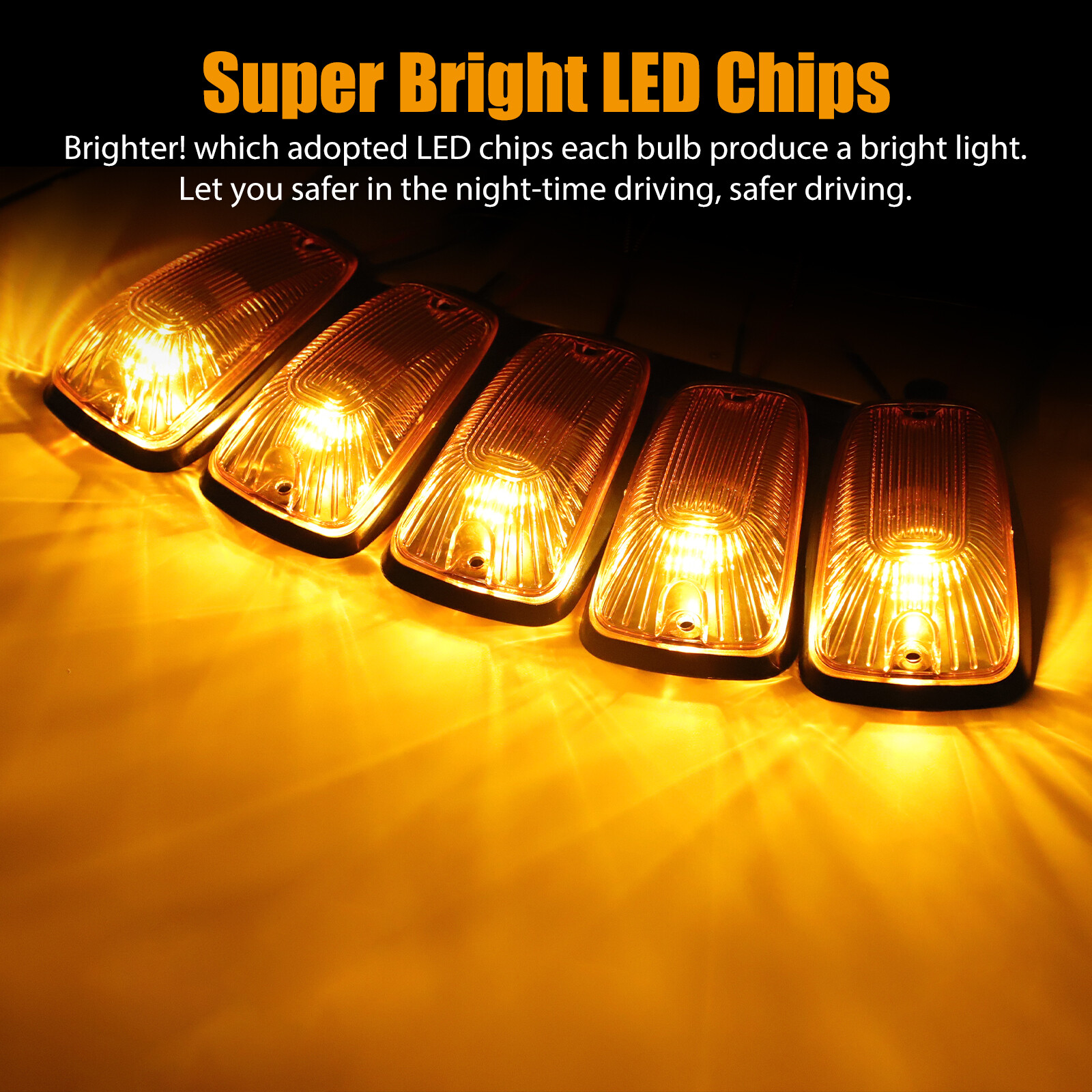 5x Clear Lens Amber LED Cab Marker Roof Light for 88-02 Chevy/GMC Pickup Trucks