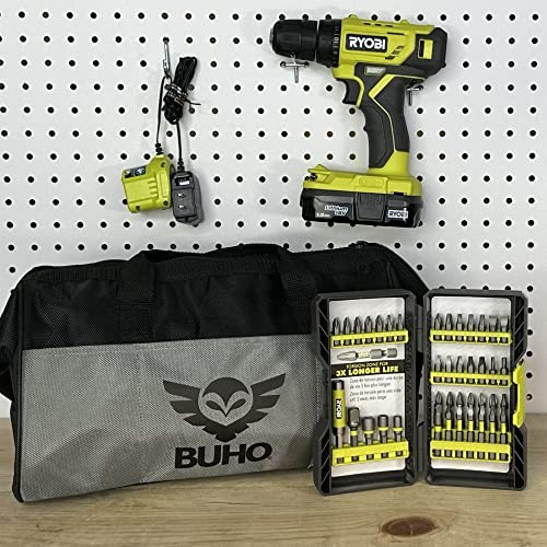 Cordless Drill Set Bundle with Ryobi 18V ONE+ Drill Driver, 3/8 Inch Chuck, 40