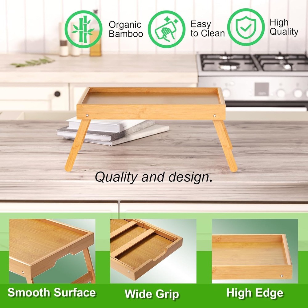 Stylish 2 Pack Bamboo Breakfast Trays - Compact Foldable Design for Convenience