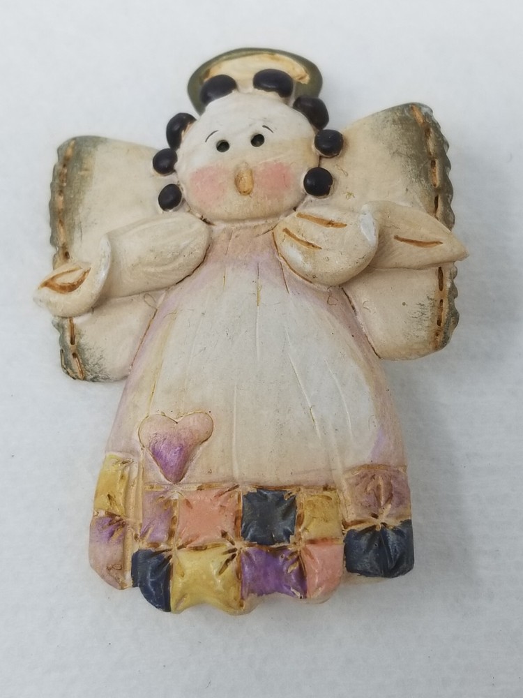 Patchwork Pastel Angel Pin Ceramic Hand Painted Vintage