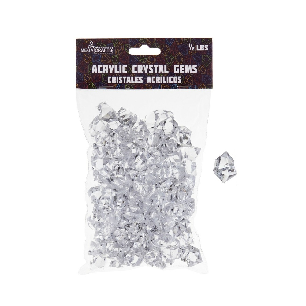 Mega Crafts - 1/2 Pound Acrylic Decorative Ice Rock Cubes - Clear